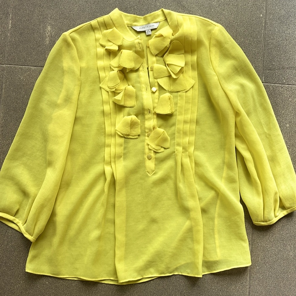 Plastic island/ sheer yellow blouse/ size M